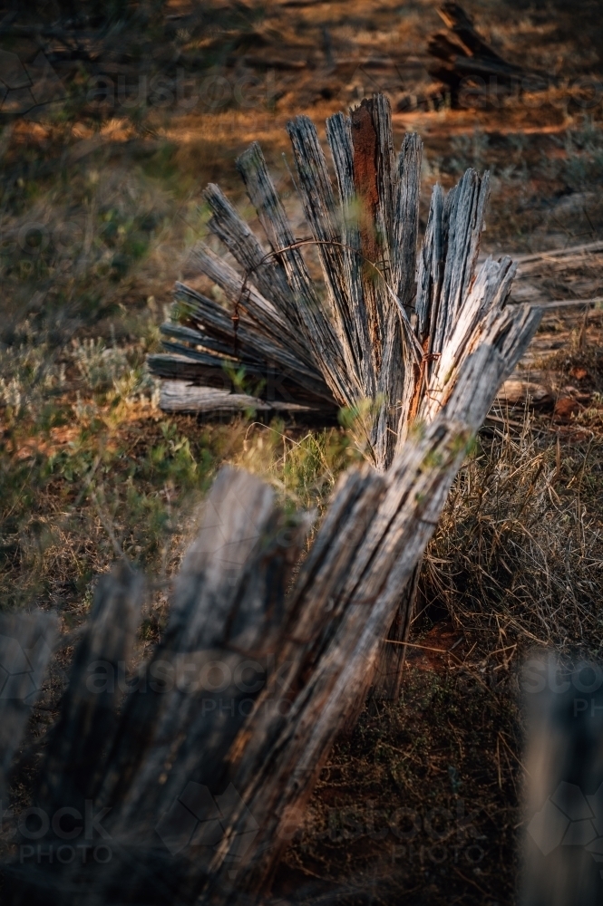Farm fence falling down - Australian Stock Image
