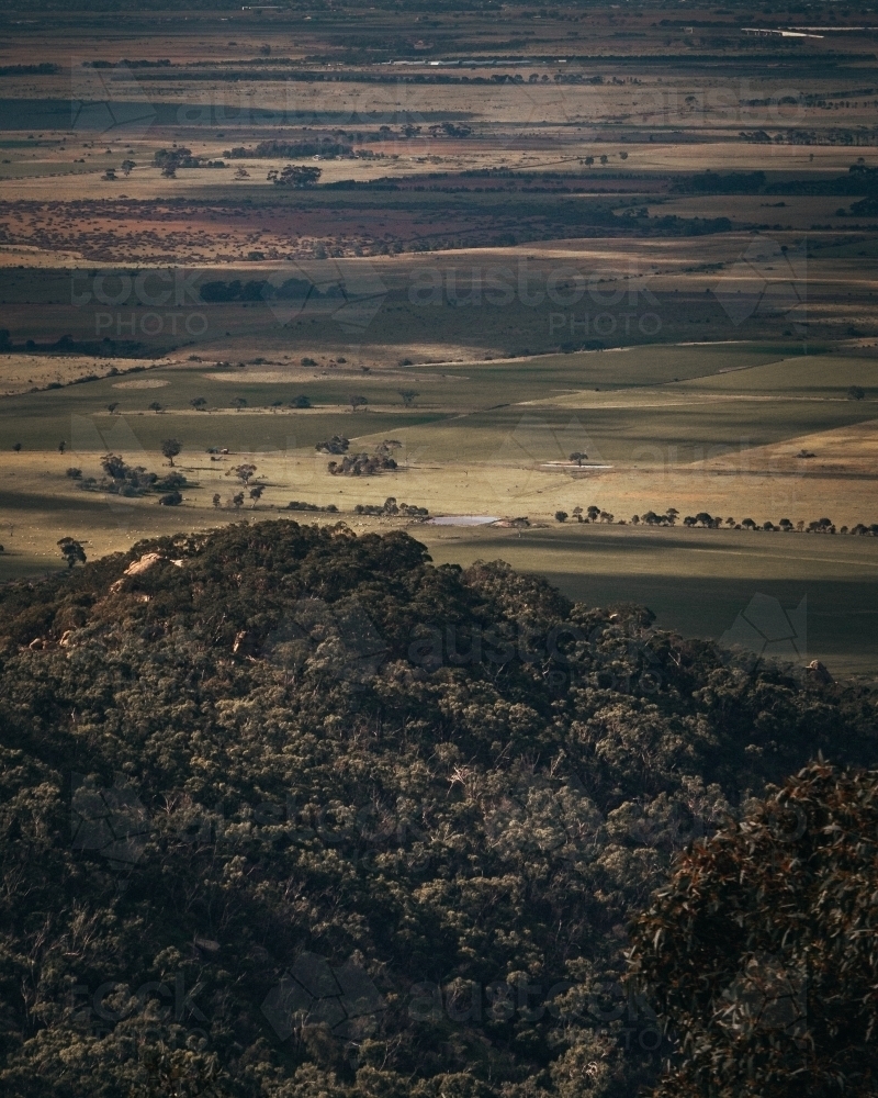 Farm Paddocks Below the You Yang Mountain Ranges - Australian Stock Image