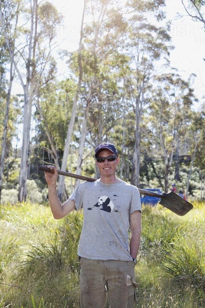Farmer with a shovel - Australian Stock Image