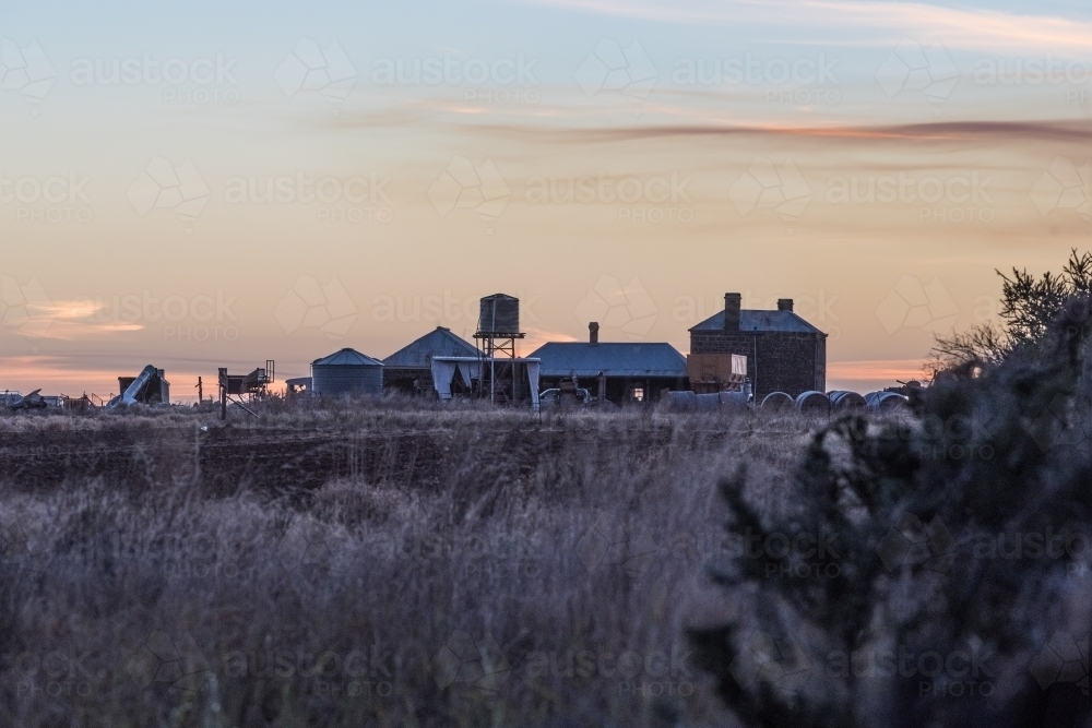 Farmhouse late evening view - Australian Stock Image