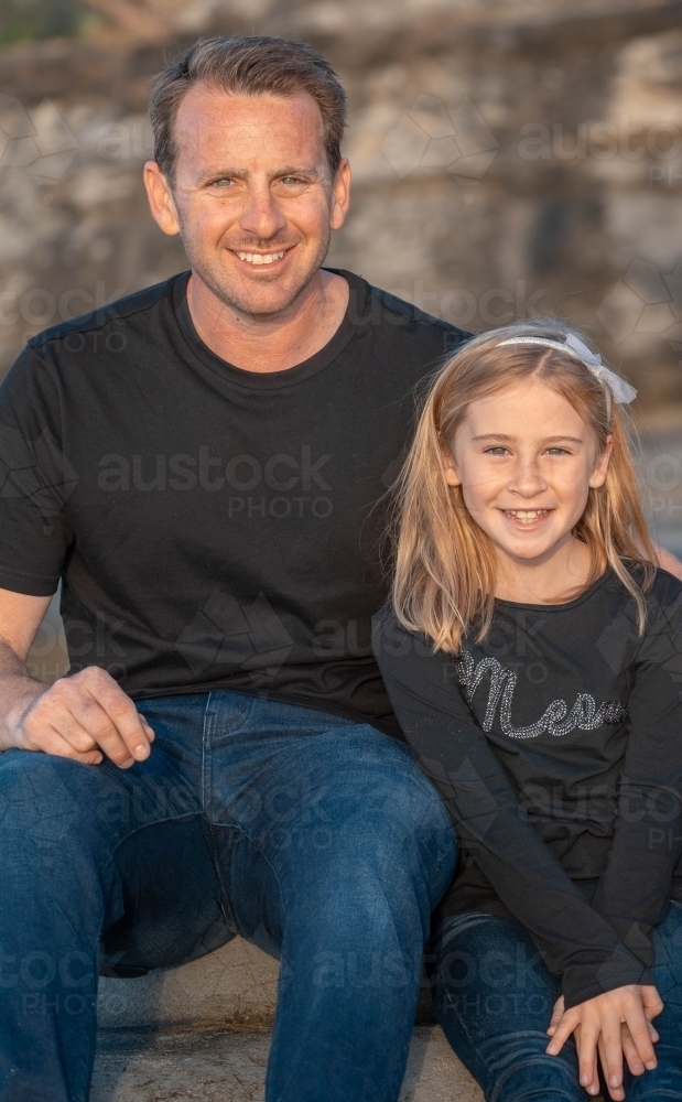 Father and Daughter portrait at sunrise - Australian Stock Image