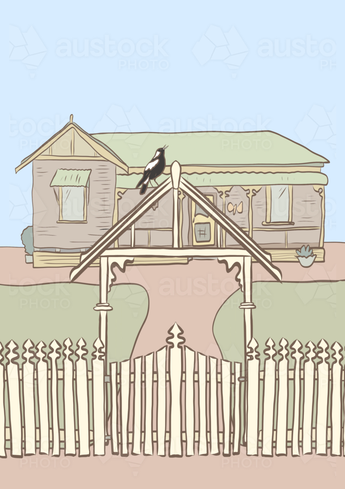 Federation-style Australian house with a white picket fence - Australian Stock Image