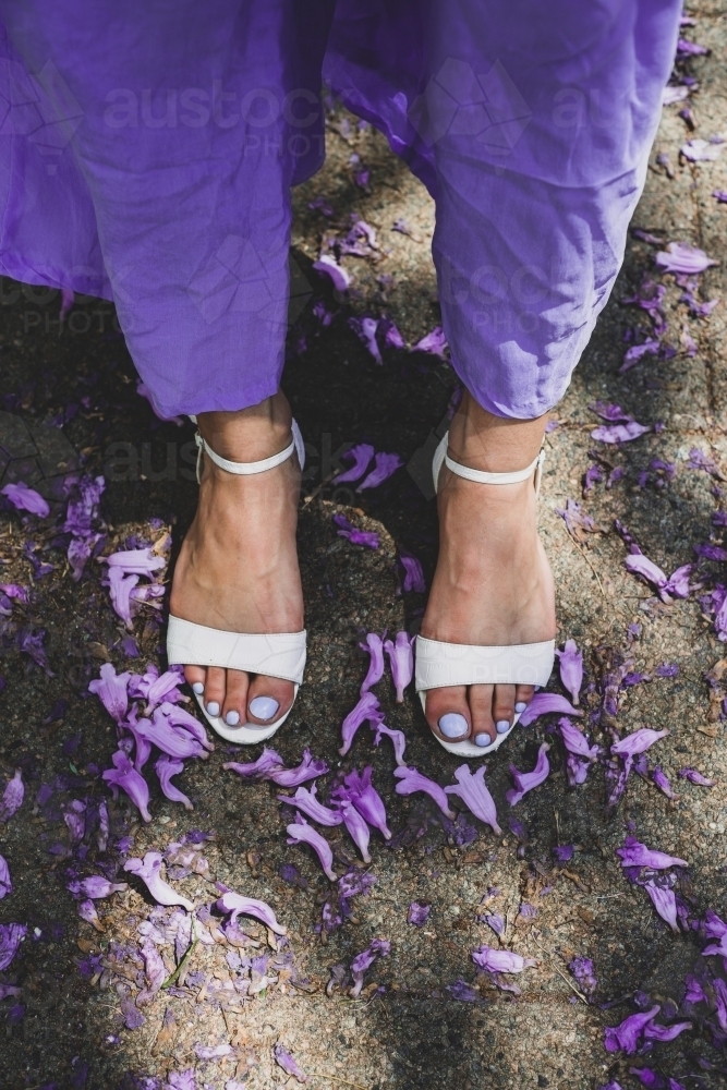 feet and jacaranda flowers - Australian Stock Image