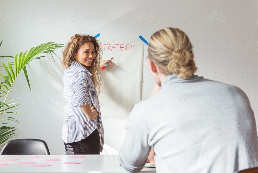 Female creative professional making a presentation in a studio - Australian Stock Image