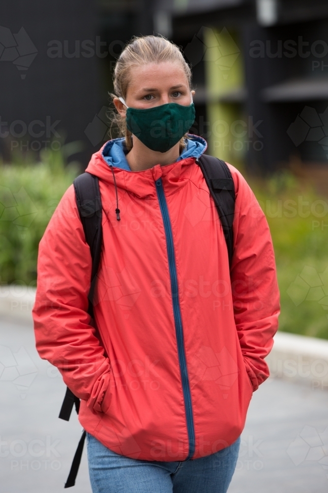 Female Student Wearing a Face Mask - Australian Stock Image