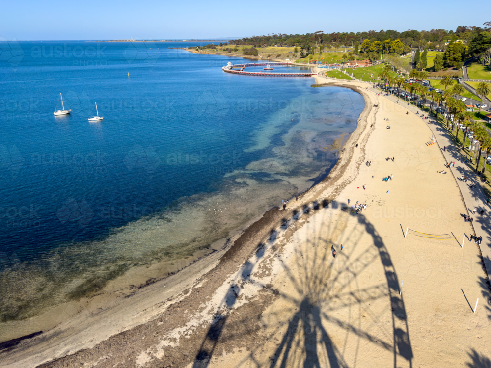 Ferris Wheel Shadow on Geelong Beach - Australian Stock Image