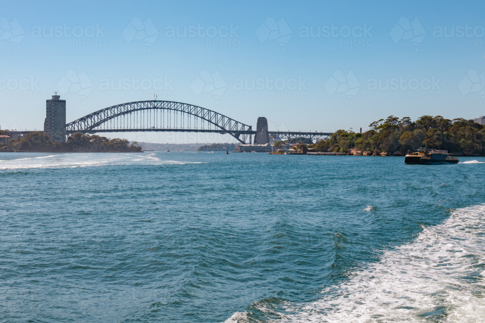 Image of ferry ride on sydney harbour, looking back to the Harbour ...