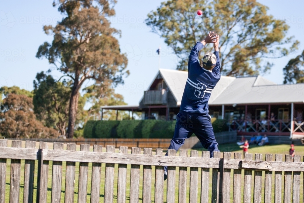Fielder about to take a catch in a T20 cricket match - Australian Stock Image