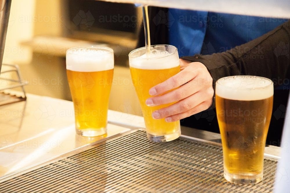 Filling beer glasses in a club - Australian Stock Image