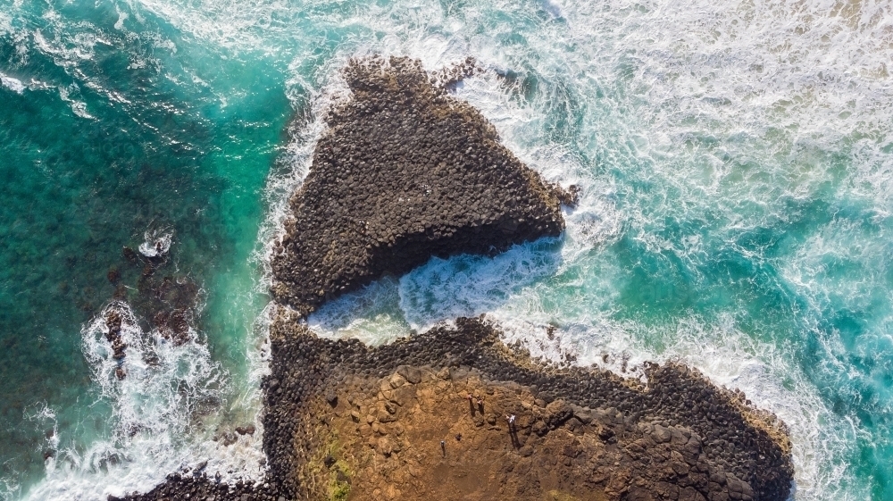 Fingal Head from Above with turbulent waves - Australian Stock Image