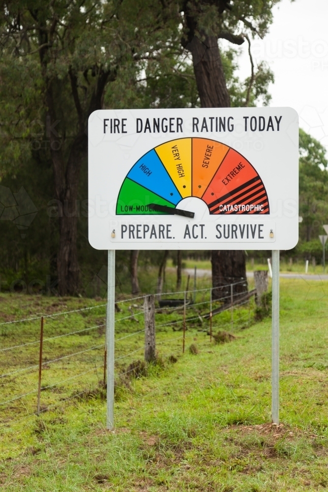 Fire danger rating sign beside road - Australian Stock Image