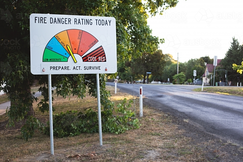 Fire Danger rating sign in country Victoria - Australian Stock Image