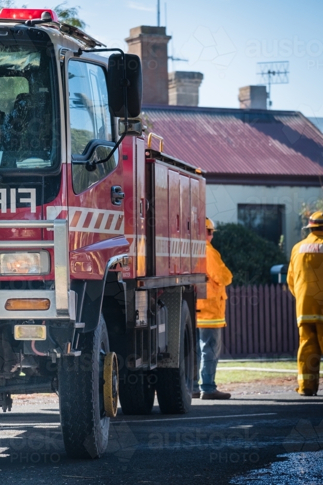 Fire truck at a house fire. - Australian Stock Image