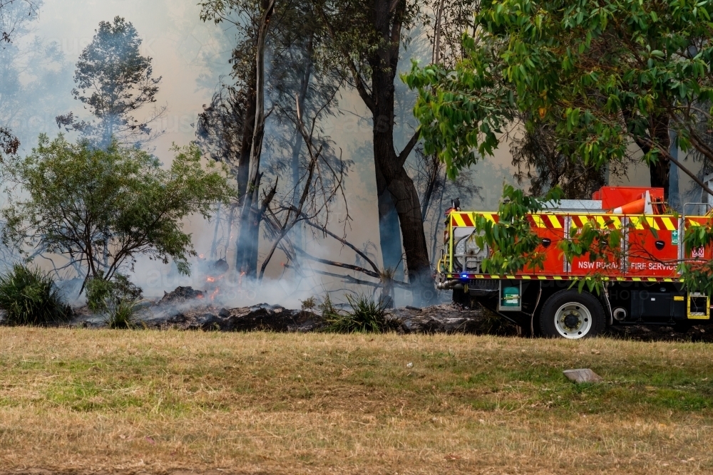 fire truck by bushfire - Australian Stock Image