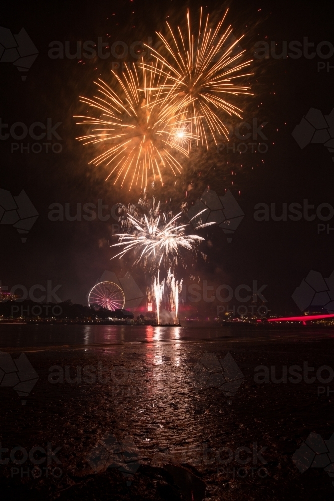 Fireworks across the Brisbane River - Australian Stock Image