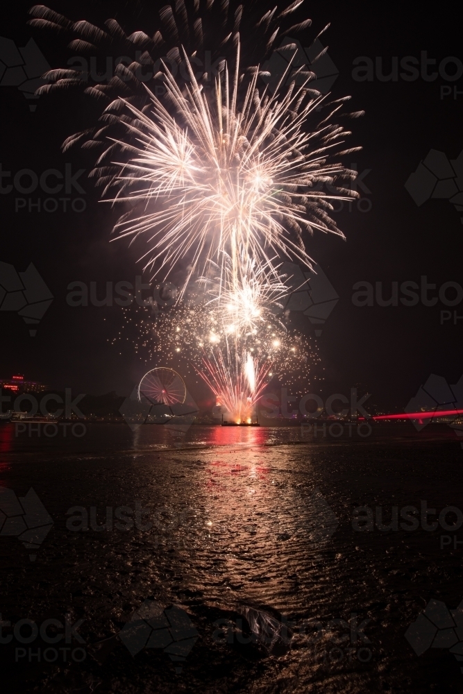Fireworks across the Brisbane River - Australian Stock Image