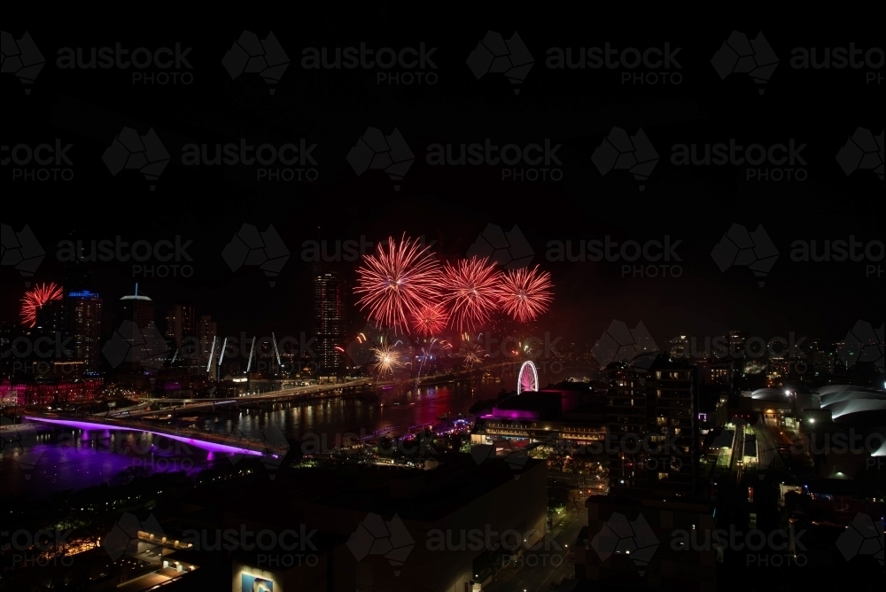 Fireworks over brisbane - Australian Stock Image