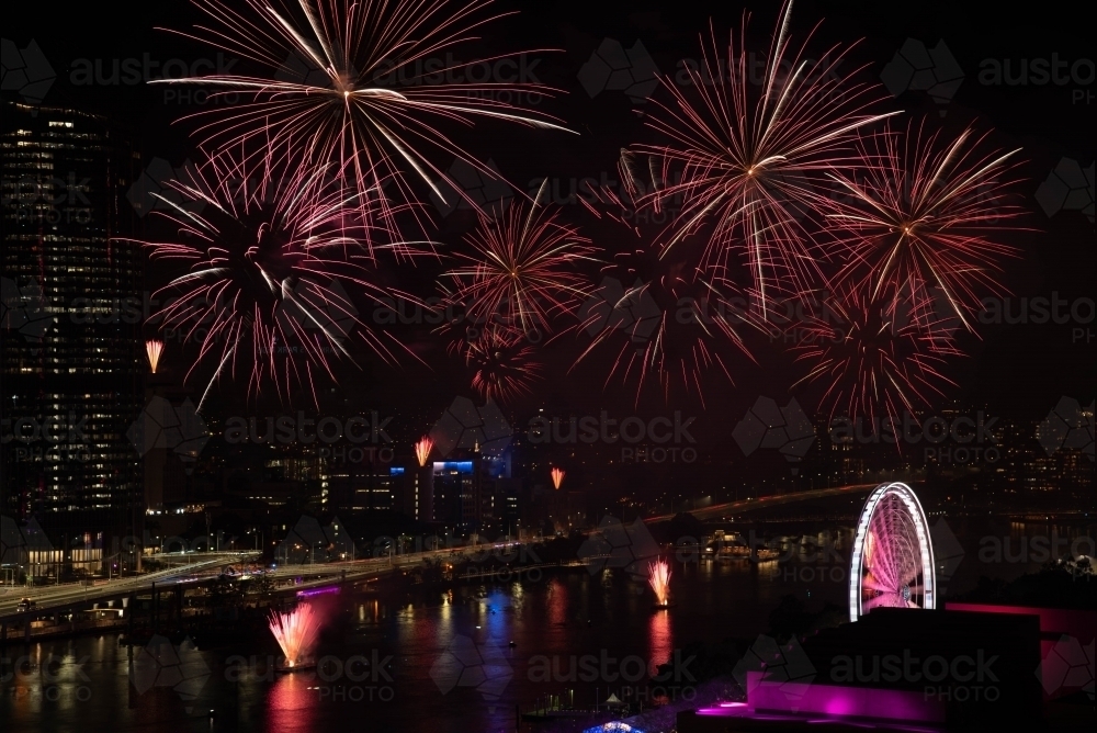 Fireworks over brisbane river - Australian Stock Image
