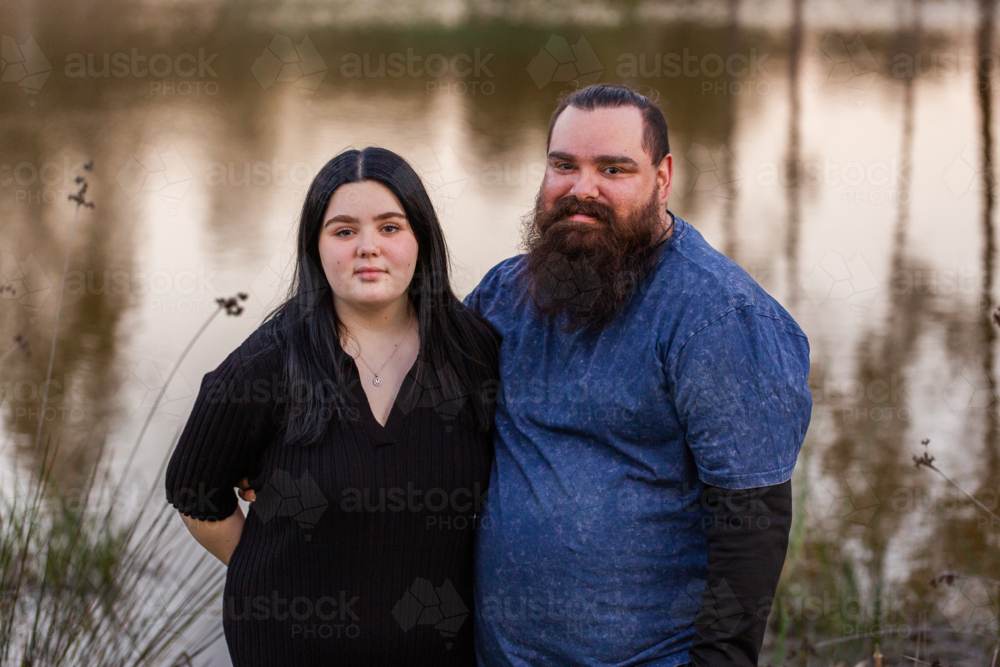 Image of First Nations Australian father and teen daughter portrait ...