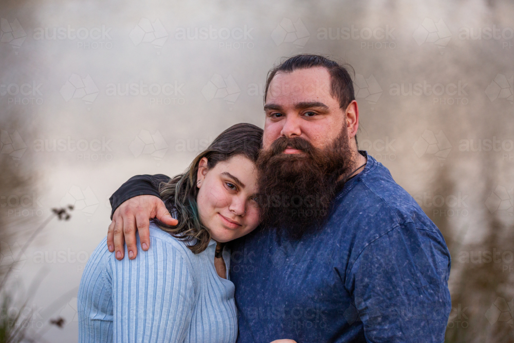 Image of First Nations Australian father and teen daughter portrait ...