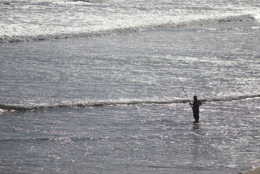 Fisherman standing in water - Australian Stock Image