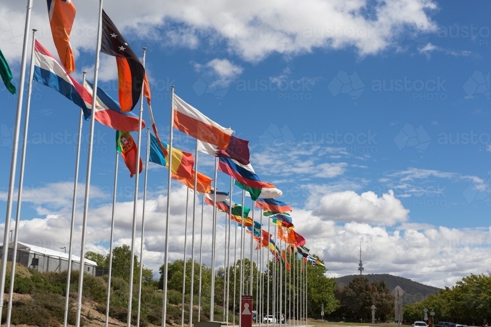 Image of Flags of every diplomatic mission, Canberra Austockphoto