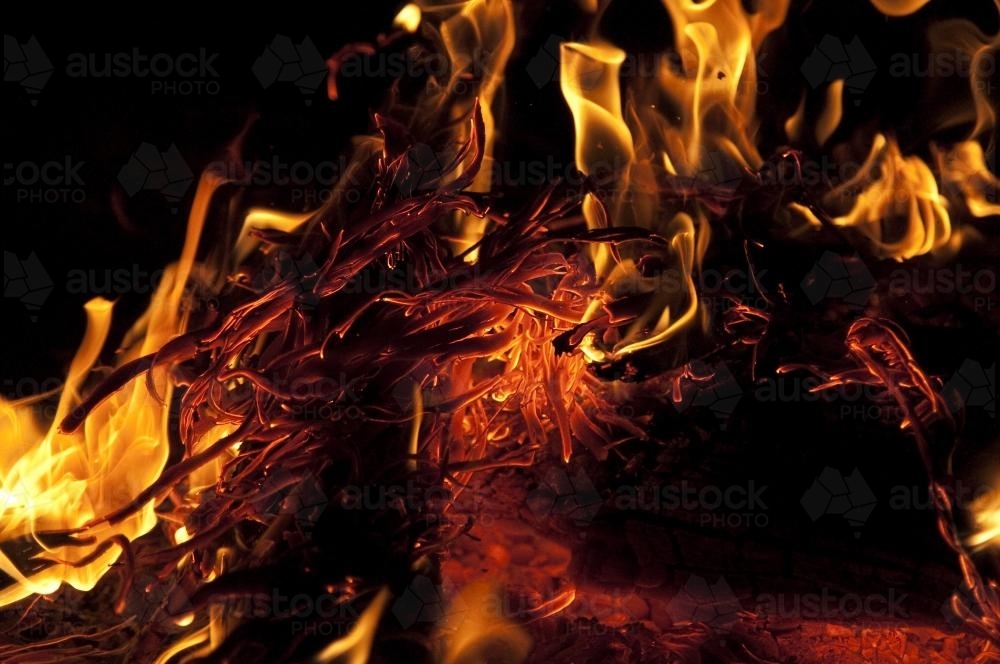 Flames of a camp fire - Australian Stock Image