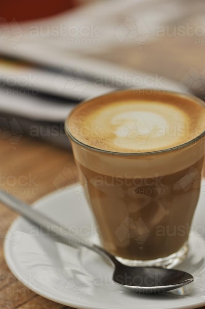 flat white or cafe latte in a glass - Australian Stock Image