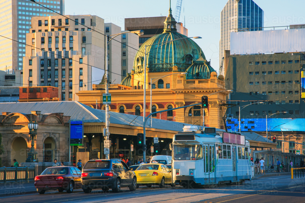 Flinders Street Station and Tram, Melbourne - Australian Stock Image