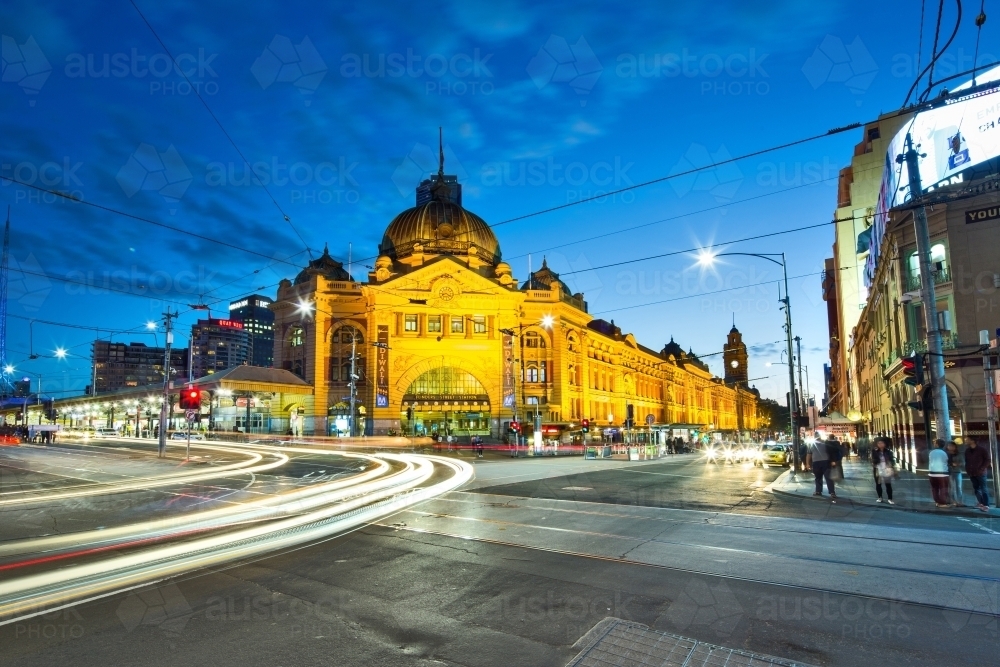 Flinders Street Station at Night - Australian Stock Image