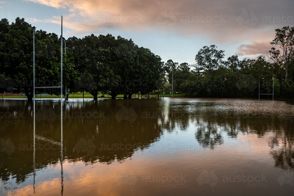 flooded football field - Australian Stock Image