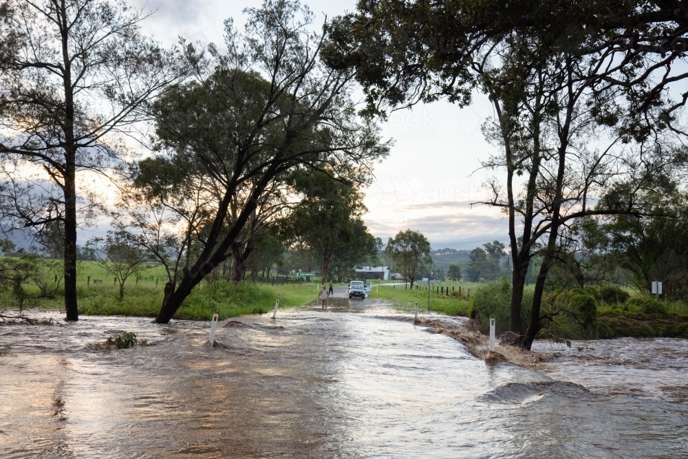 Flooded Rural Road in the Scenic Rim - Australian Stock Image