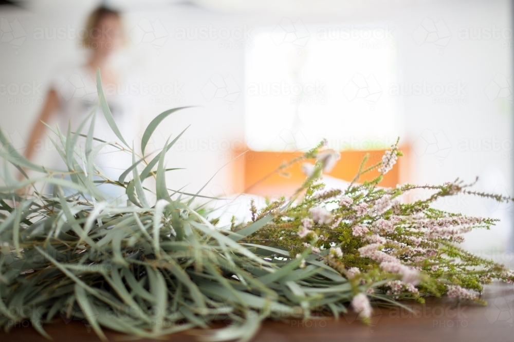 Flower arrangement in a florist's studio - Australian Stock Image