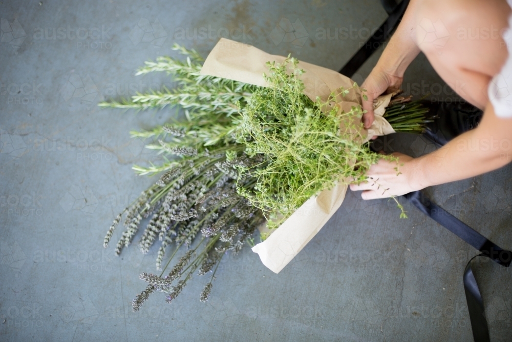 Flower arrangement in a  florist's studio - Australian Stock Image