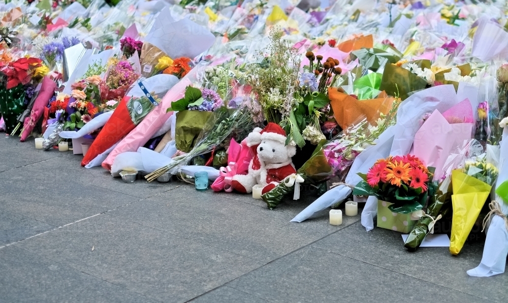 Flowers at Martin Place after the Lindt Cafe siege - Australian Stock Image