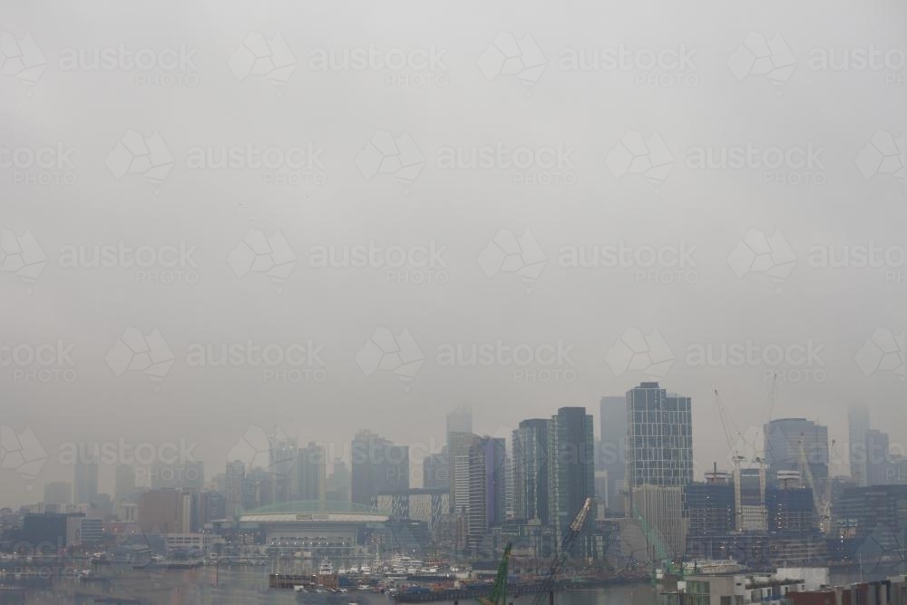 Fog and Melbourne city buildings - Australian Stock Image