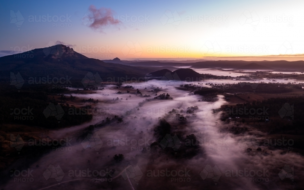 Foggy landscape at dawn - Australian Stock Image