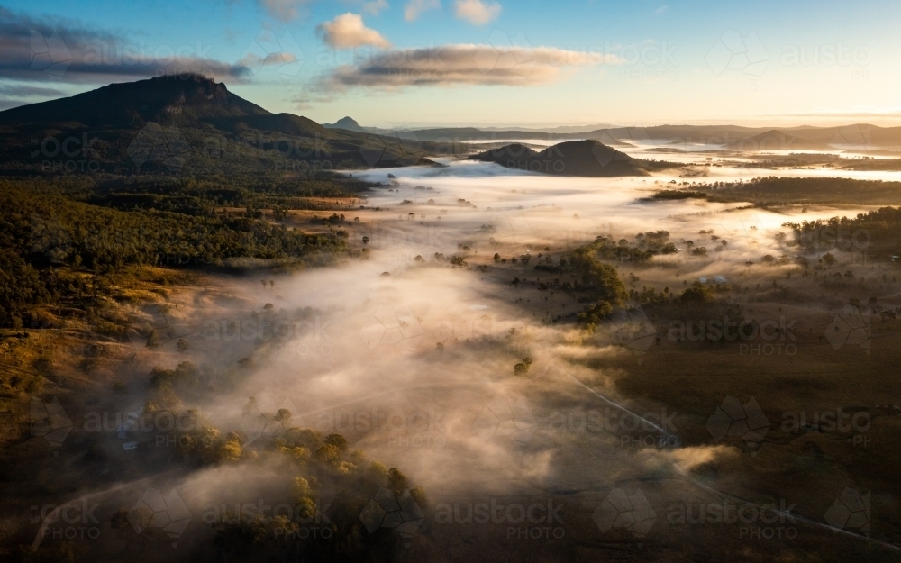 Foggy morning mountain landscape - Australian Stock Image
