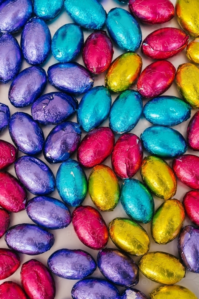 foil wrapped mini chocolate easter eggs - Australian Stock Image