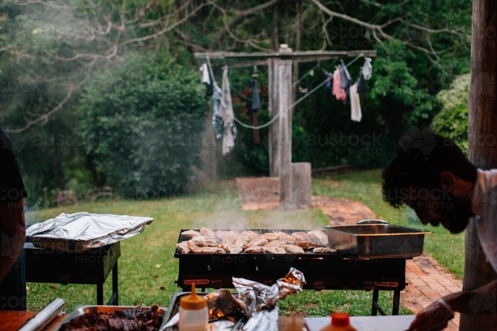 Food cooking on a BBQ - Australian Stock Image