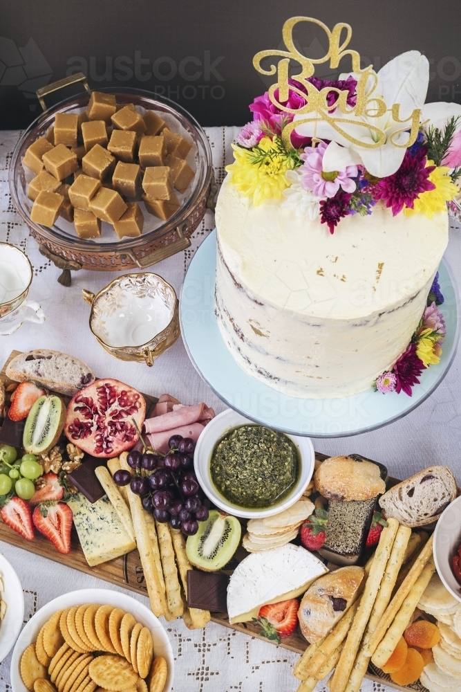 Food on a table at a Baby Shower Celebration - Australian Stock Image