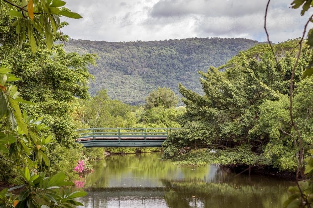 Foot bridge over river - Australian Stock Image