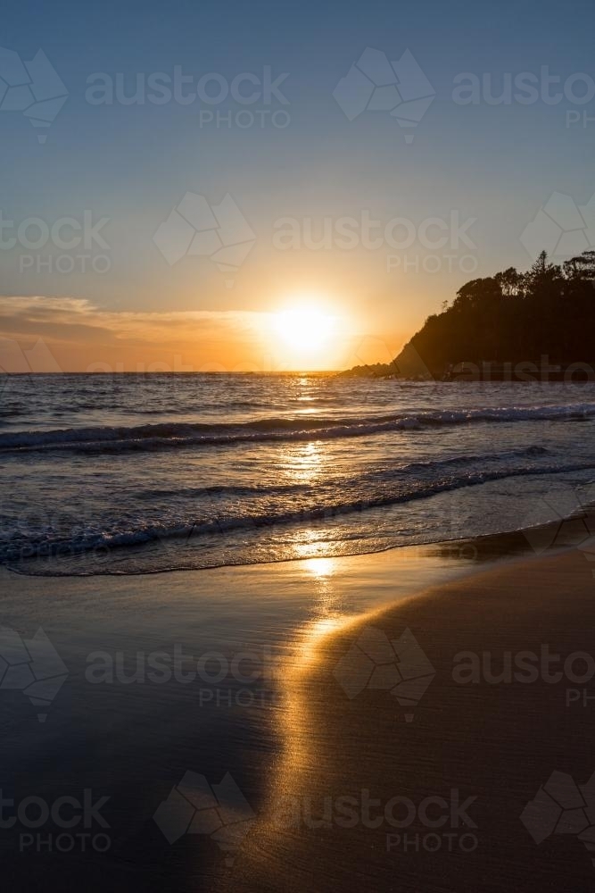 Forster Main beach sunrise reflection - Australian Stock Image