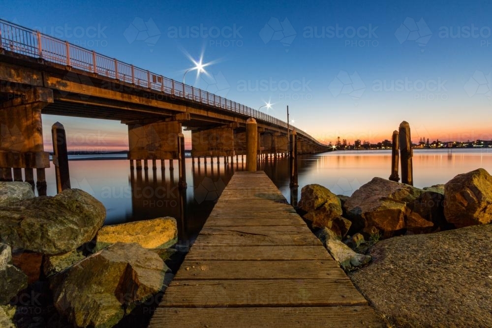 Forster Tuncurry bridge from jetty - Australian Stock Image