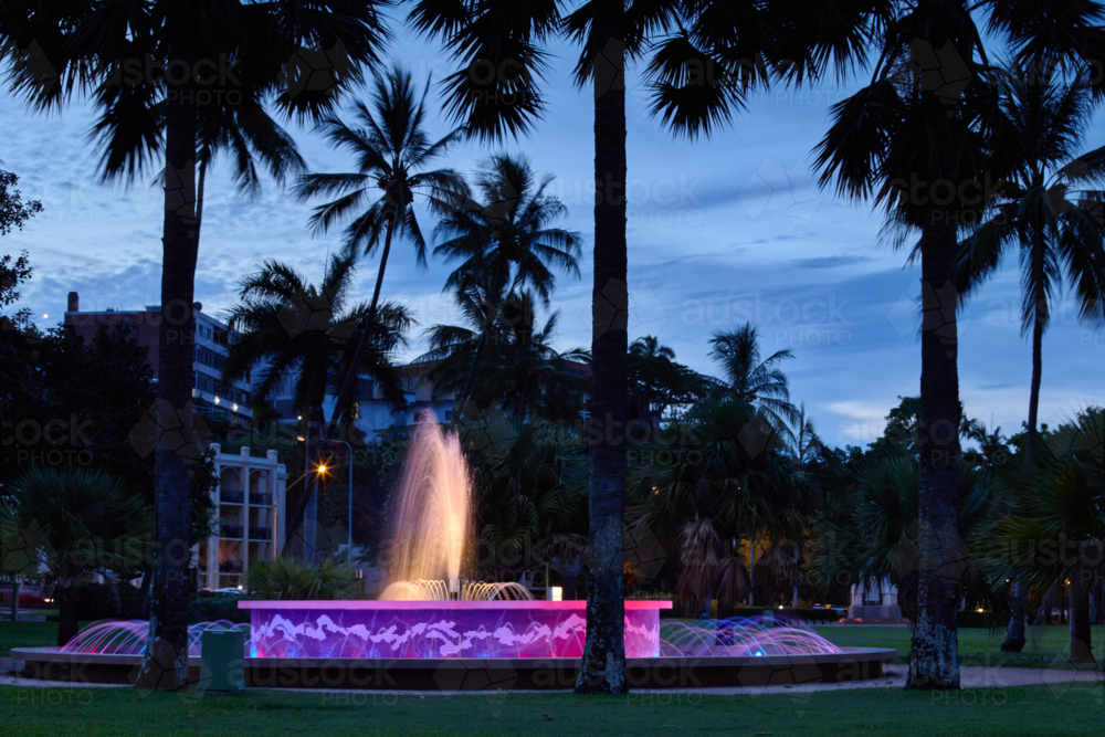 Fountain in park at dusk - Australian Stock Image