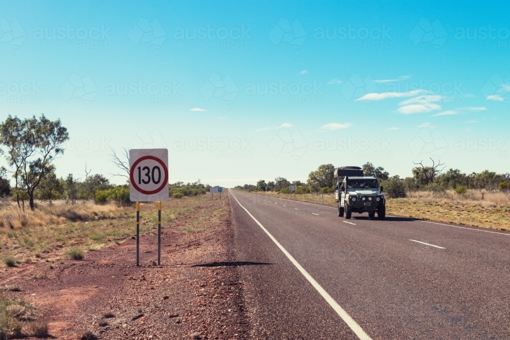 Four wheel drive on a highway with a 130 speed limit, NT - Australian Stock Image