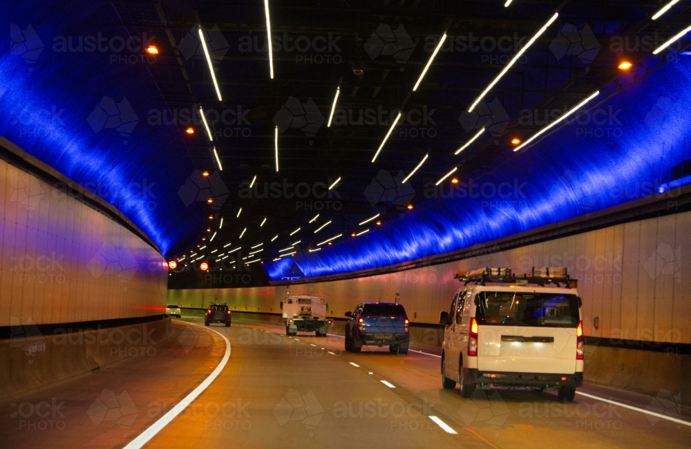 Freeway tunnel with blue lights - Australian Stock Image