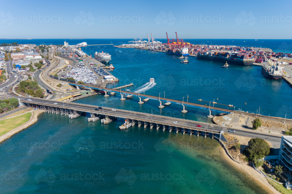 Fremantle Harbour And Swan River From Above in Australia - Australian Stock Image