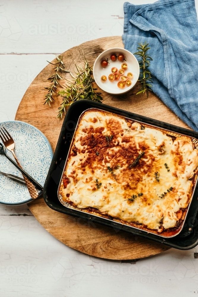 Image of Fresh baked lasagne. Austockphoto