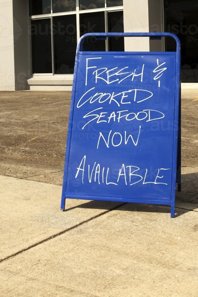 Fresh cooked seafood sign - Australian Stock Image